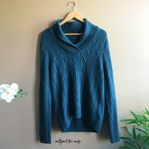 Shawl-Collar Cozy Cable Knit Sweater | Cyan | L